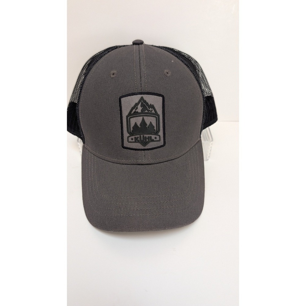 Kuhl Mens Trucker Hat Gray Black Mountain Patch Snapback Mesh Cap